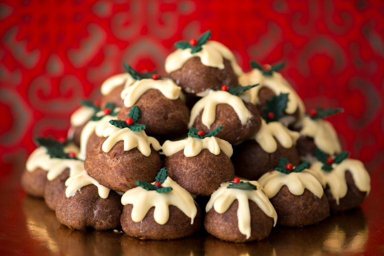 Chocolate Profiterole Christmas Puddings - The Sweet Rebellion